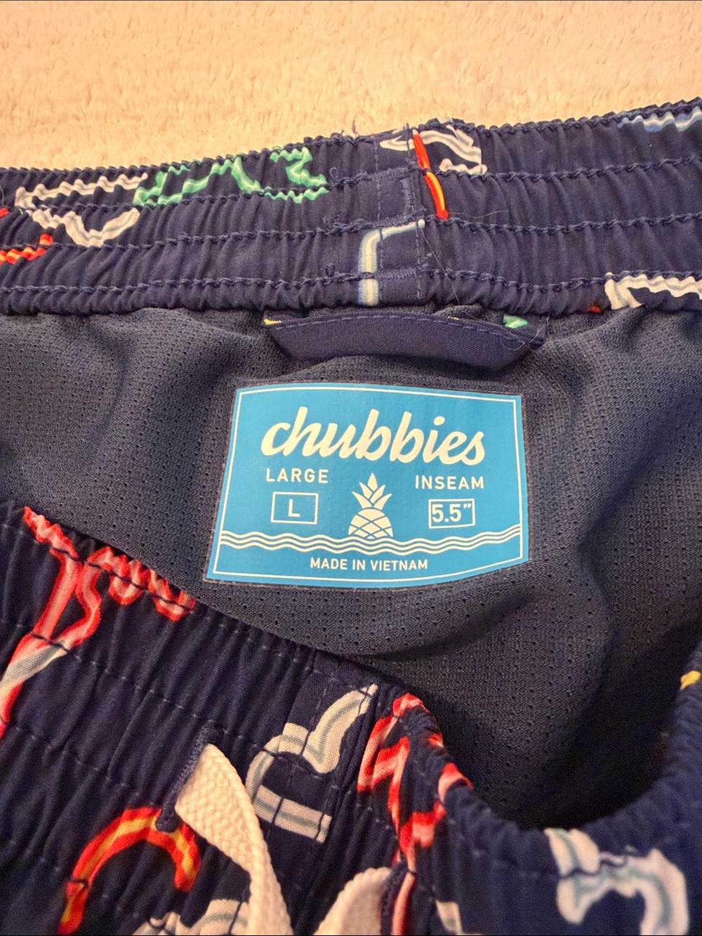 Chubbies Navy Neon Tropical Print Swim Shorts with White Drawstring - Picture 2 of 4
